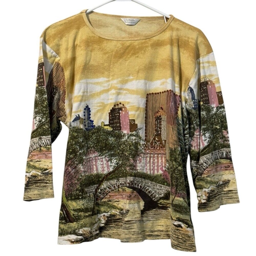 CJ Banks Top Blouse Size Measured City‎ Design 3/4 Sleeve Pullover Round Neck